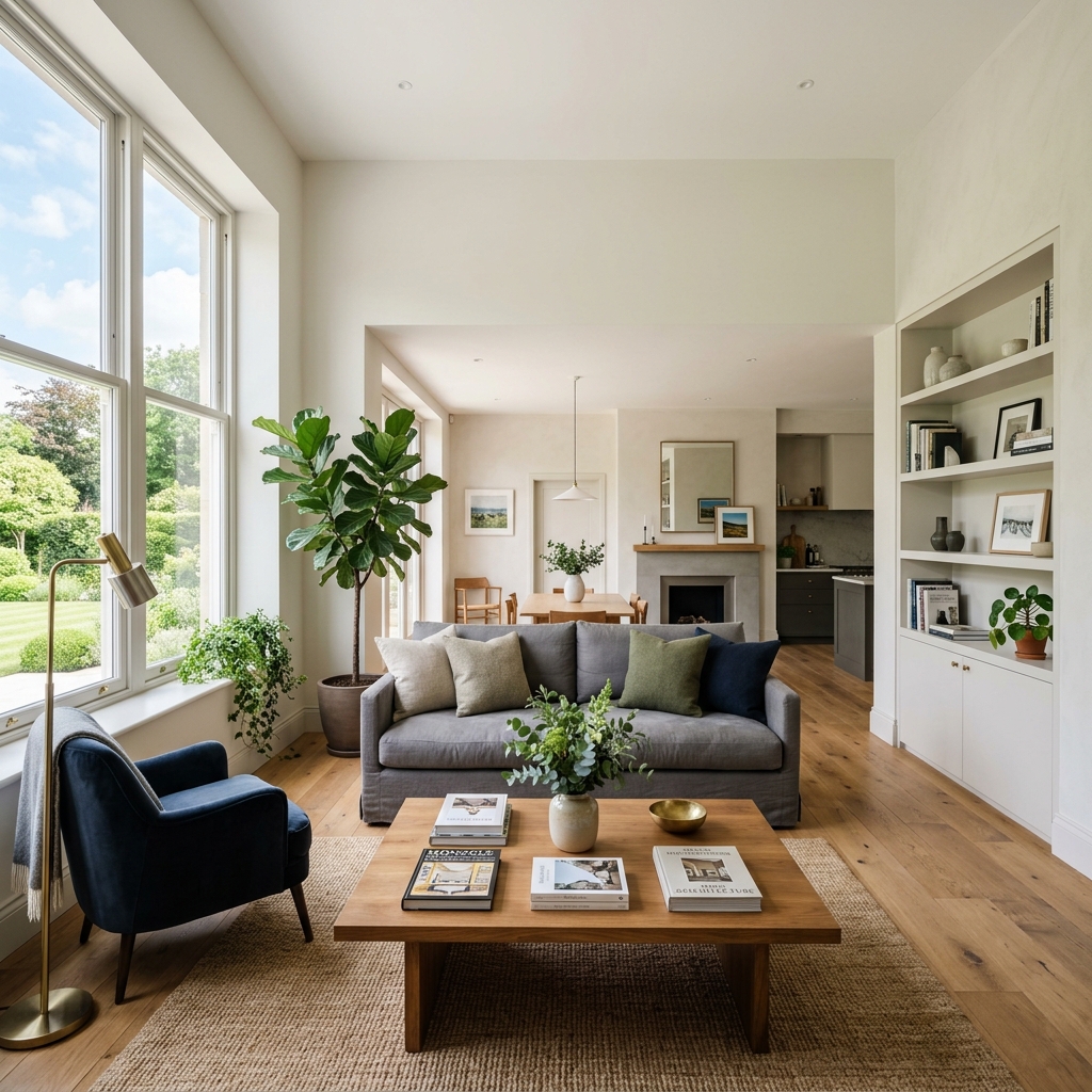 Professional assessor visiting a beautifully lit modern home